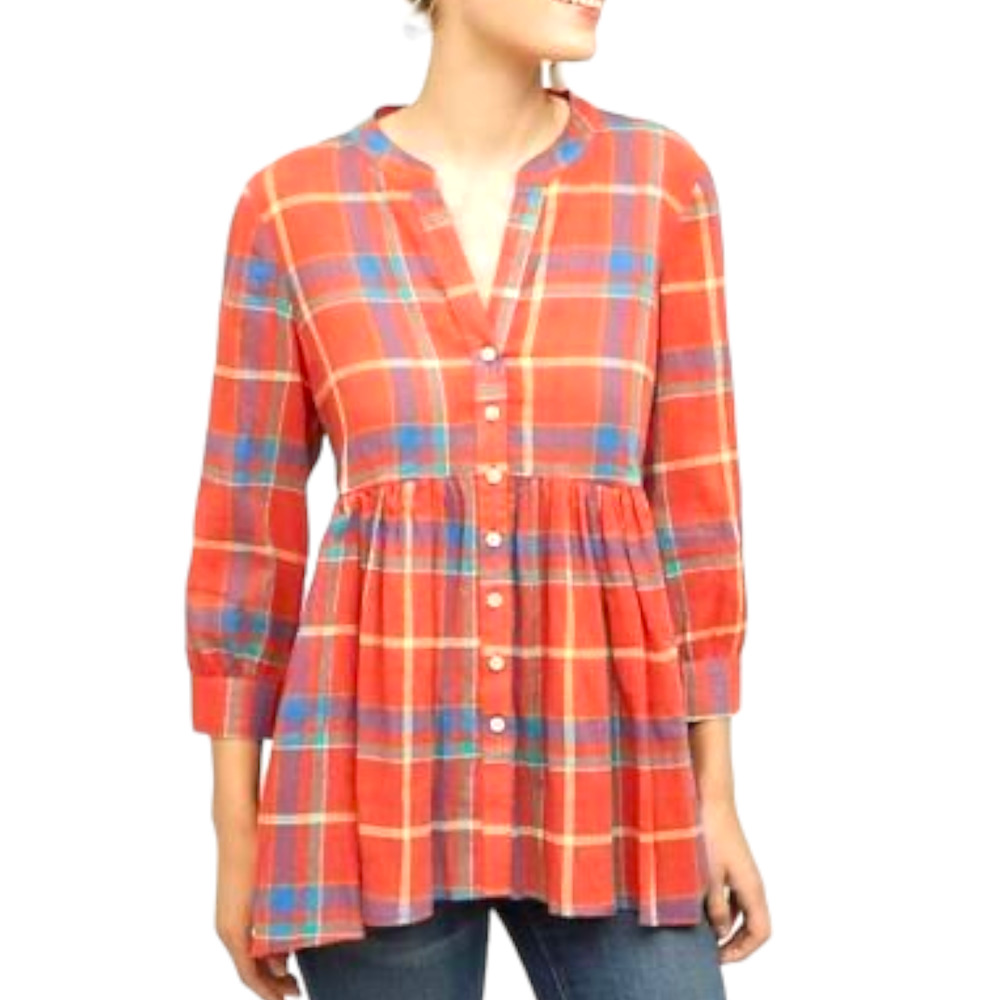 NWOT ANTHROPOLOGIE 11.1 TYLHO PLAID PEPLUM BLOUSE, sz M